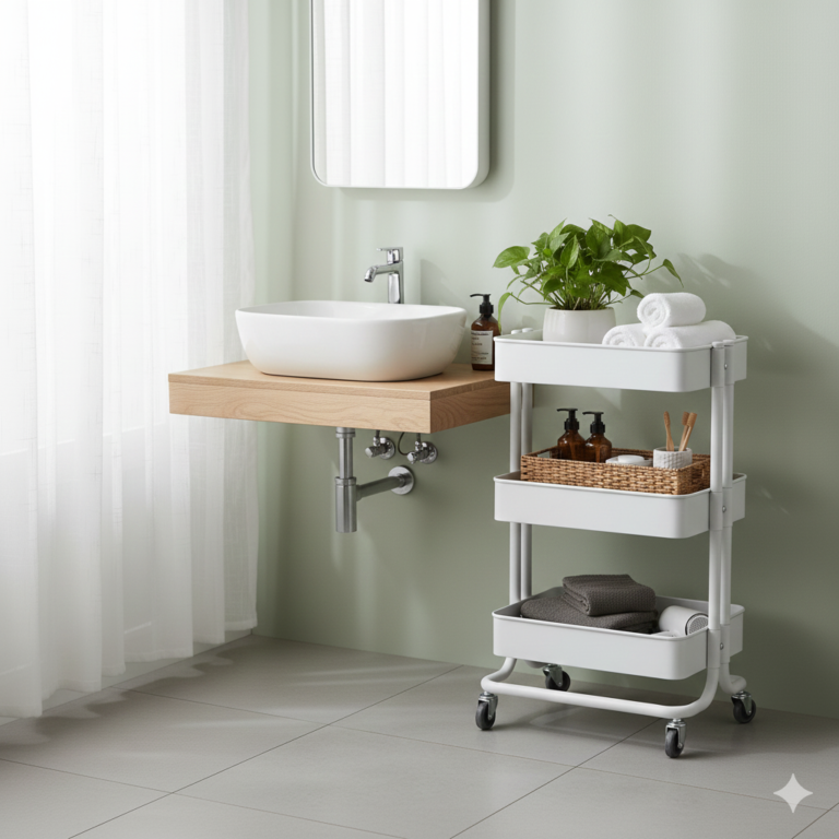 Lavabo moderno con estantería blanca